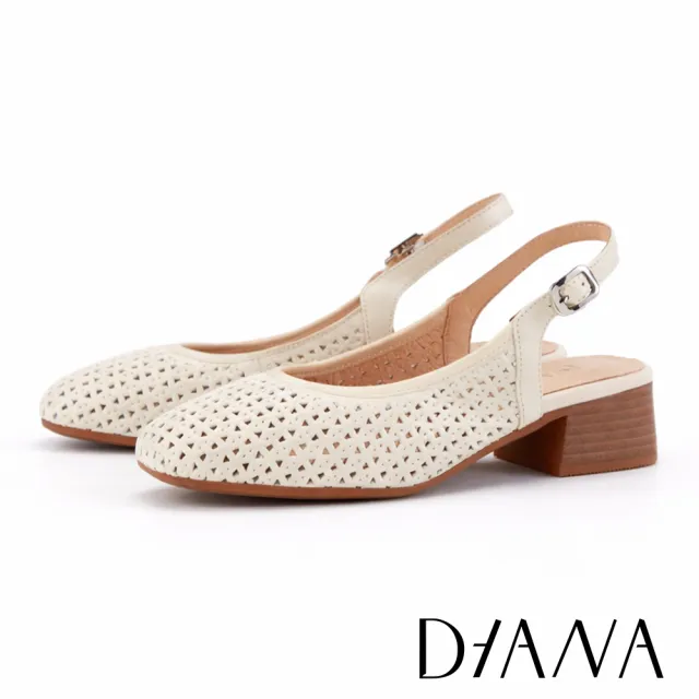 【DIANA】羊皮沖孔後拉帶式氣墊穆勒鞋 米白