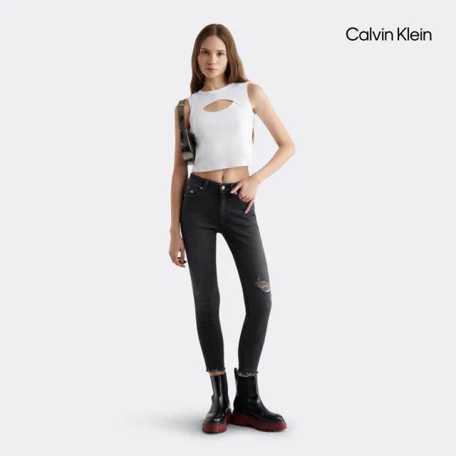 【CALVIN KLEIN】官方旗艦館CKJ 010 仿舊高腰緊身九分牛仔褲_藍色