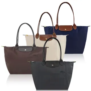 【LONGCHAMP】經典原創/刺繡長把再生尼龍摺疊肩背水餃包(大/多色選)