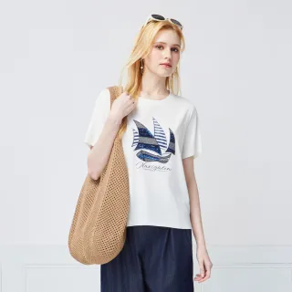 【MYVEGA 麥雪爾】MA立體雕花蕾絲/休閒帆船圖騰上衣-二款任選(女上衣/短袖上衣/蕾絲衣)