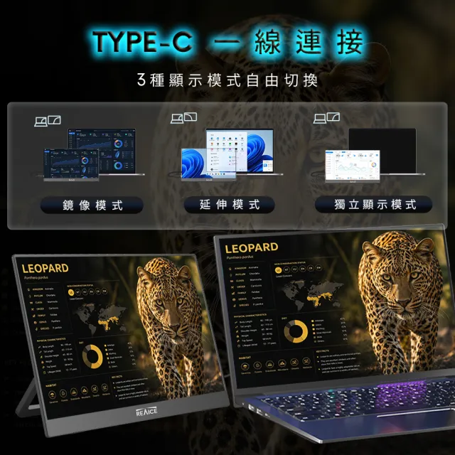 【REAICE】13.3型2.5K升級版IPS超薄可攜式外接螢幕(Switch外接螢幕/Type-C/可攜式螢幕/攜帶式電腦螢幕)