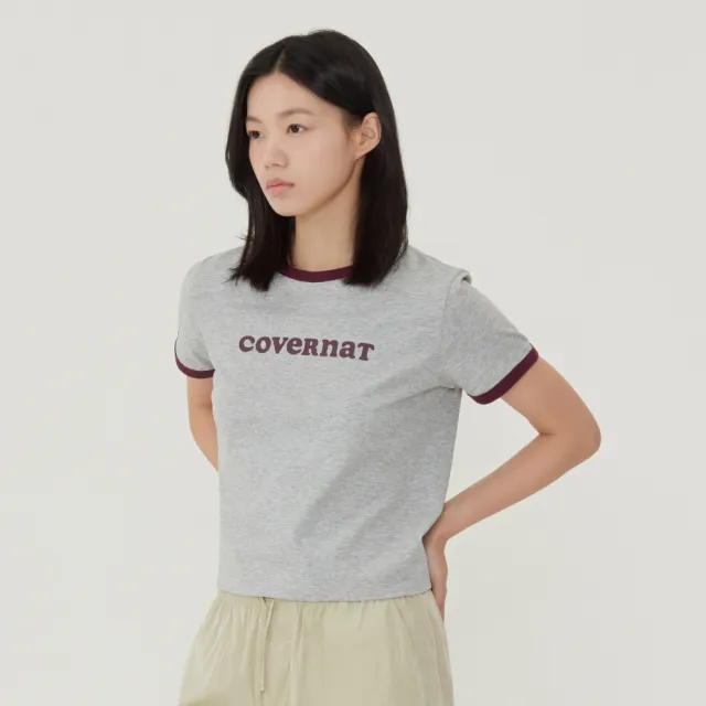 【COVERNAT】官方旗艦館 女款Logo滾邊T恤(WMS短袖上衣 YOON JI同款 霧藍/象牙白/混灰色)