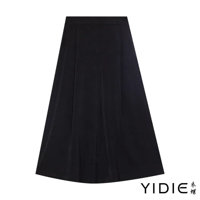 【YIDIE】古典後鬆緊腰中式鈕結長寬褲-黑