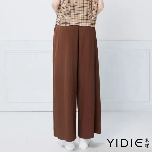 【YIDIE】鬆緊腰壓皺長寬褲-咖啡