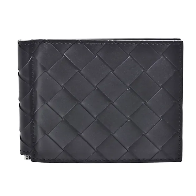【BOTTEGA VENETA 寶緹嘉】經典編織小牛皮軸釦萬用卡夾/短夾(黑色)