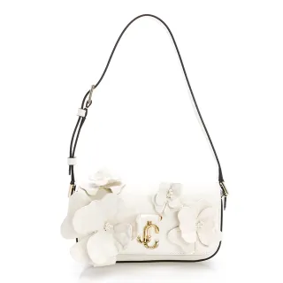 【JIMMY CHOO】Avenue 花卉裝飾迷你單肩包(白/淡金logo )