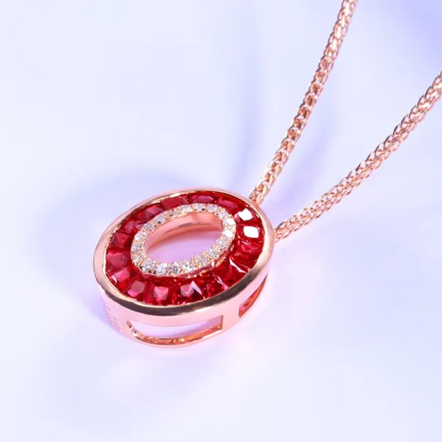 海斯珠寶 65分天然紅寶石 18K玫瑰金鑽石項鍊 簡約圓環設計 階梯式切割 閃耀火彩 奢華高訂珠寶