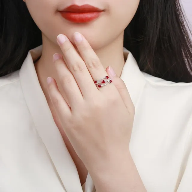 海斯珠寶 98分天然紅寶石戒指 18K白金鑽石排戒 靈動弧線設計 華麗點綴 送禮推薦 質感精品