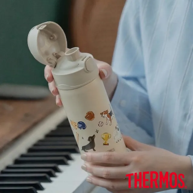 【THERMOS 膳魔師】棒球狗狗貓貓不鏽鋼真空兩用保冷瓶兒童水壺470ml(F4021CBB)