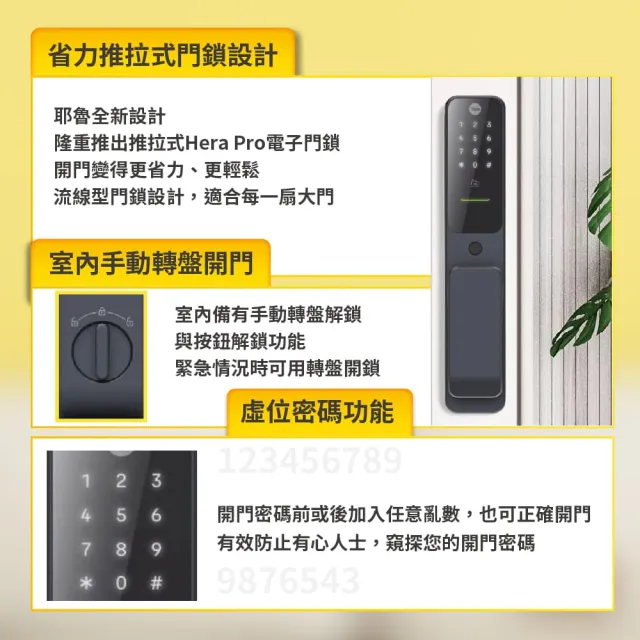 【Yale 耶魯】Yale Hera Pro 午夜灰 四合一 指紋卡片藍芽遠端 智能電子門鎖(原廠公司貨 含基本安裝)