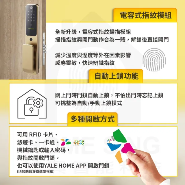 【Yale 耶魯】Yale Hera Pro 焦糖金 四合一 指紋卡片藍芽遠端 智能電子門鎖(原廠公司貨 含基本安裝)