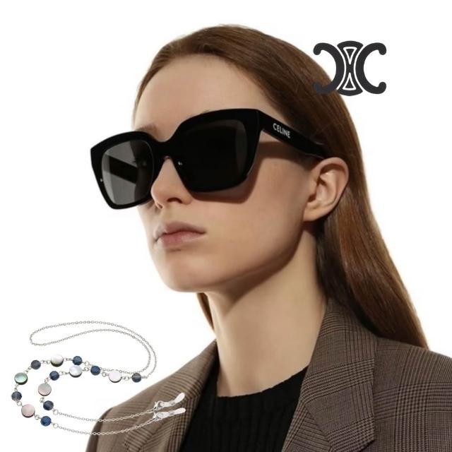 【CELINE】亞洲版 時尚黑方框太陽眼鏡 CL40198F 01A 黑框深灰鏡片 公司貨(贈貝殼眼鏡鍊)