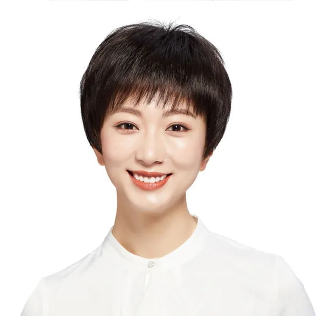 【米蘭精品】現貨限搶 女假髮整頂真髮短假髮透氣假髮片輕量免打理隱形增髮整頂假髮(短瀏海直髮2色74ea8)