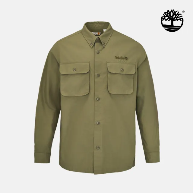 【Timberland】男款灰綠色寬版長袖襯衫外套(A5SKU590)