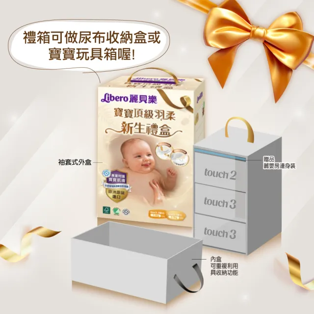 【麗貝樂】新生禮盒 Touch黏貼型 NB+Touch黏貼型 S (2號1包+3號2包)(內含贈品隨機出貨)