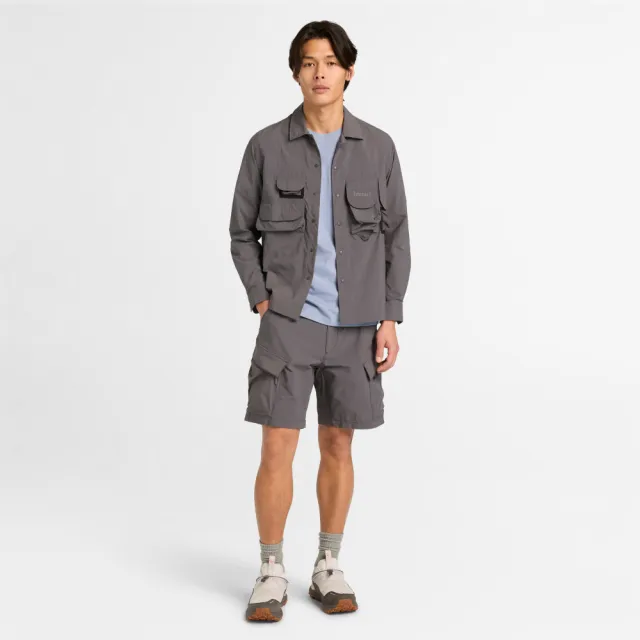 【Timberland】男款黑色寬版防曬襯衫外套(A2R5QW08)
