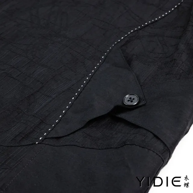 【YIDIE】知性優雅線條紋路側剪接層次連身長洋裝-黑