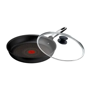 【Tefal 特福】法國製 精悍系列30cm不沾鍋平底鍋+玻璃蓋(不挑爐具、IH爐可用鍋)