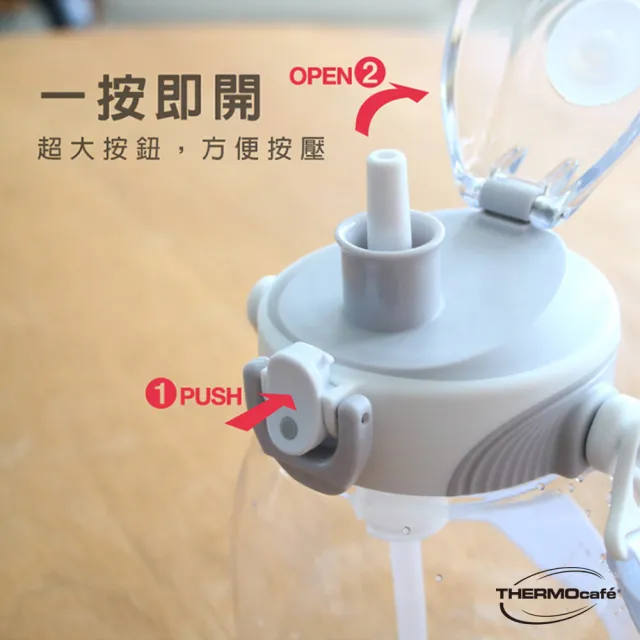 【THERMOcafe 凱菲】附背帶附吸管可提式彈蓋隨手瓶1000ml(TCTS-1000)