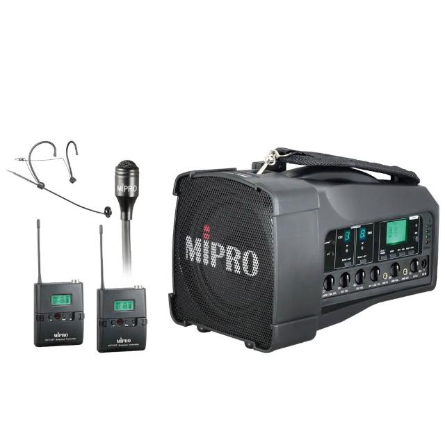 【MIPRO】MA-100D+1領夾+1頭戴式克風(雙頻道迷你無線喊話器 肩掛式/遠距教學)