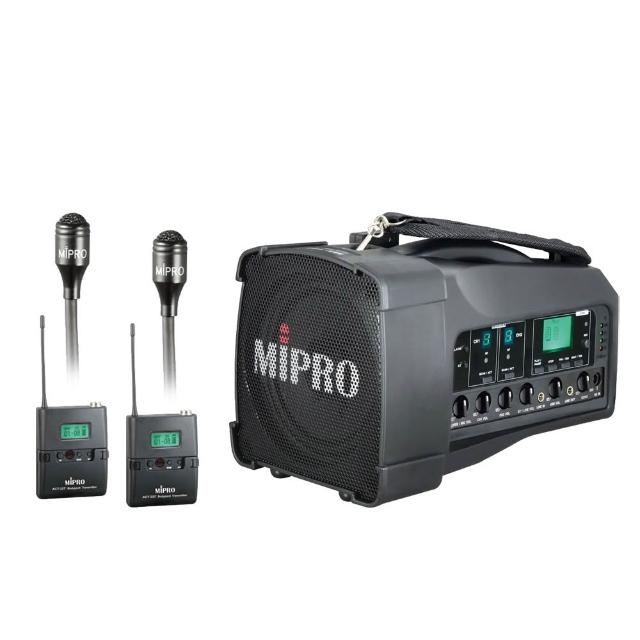 【MIPRO】MA-100D+2領夾式克風(雙頻道迷你無線喊話器 肩掛式/遠距教學/導遊/戶外/活動)