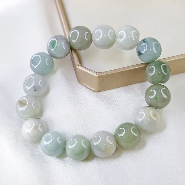【鵝娘翡翠】天然A貨翡翠 緬甸玉 溫潤飄花清雅潤綠 手珠 珠串 A7093099 翡翠手串
