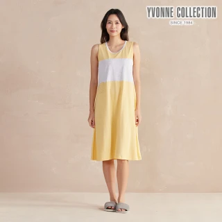 【YVONNE 以旺傢飾】薄荷紗  拼接短袖洋裝-金合歡黃