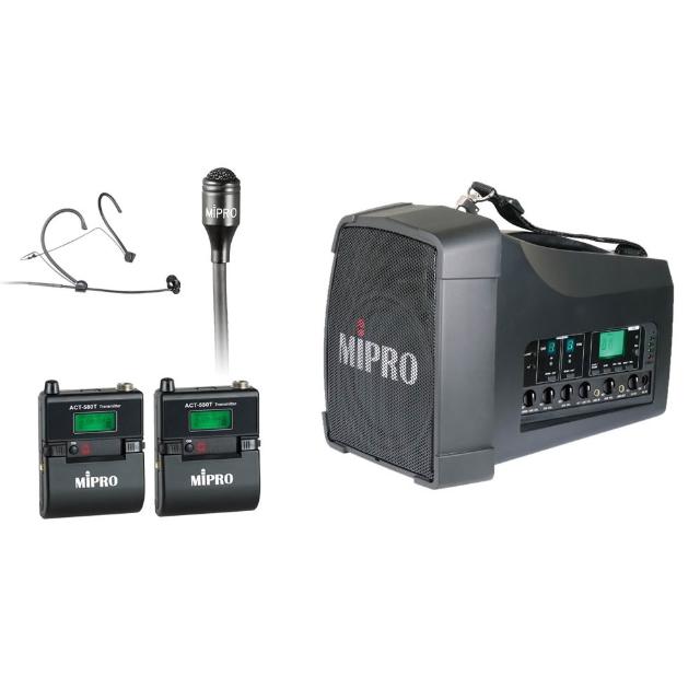 【MIPRO】MA-200D 雙頻道旗艦型5旗艦型無線喊話器 配1領夾式+1頭戴式580T