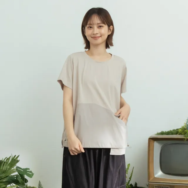 【MOSS CLUB】台灣布配棉T不規則拼接短袖棉T 黑 卡