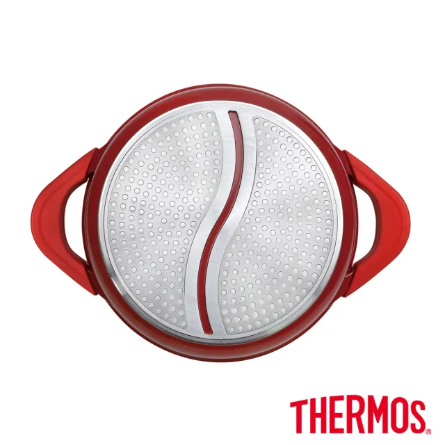 【THERMOS 膳魔師】巧易不沾鍋雙耳附蓋壓鑄鴛鴦火鍋二用鍋28cm(TFP-P28)