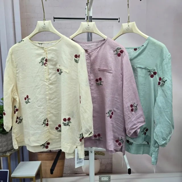 【SuperWands】櫻桃物語散點刺繡領扣上衣