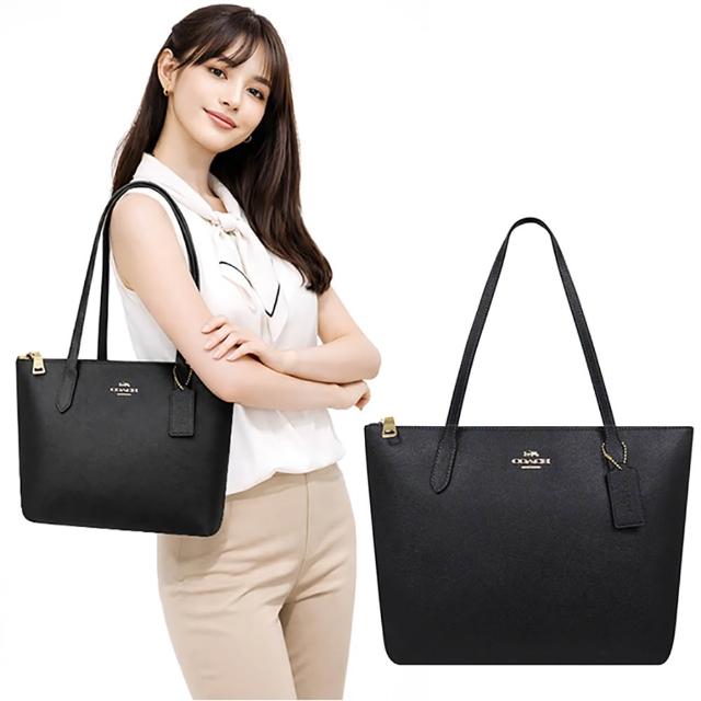 【COACH】防刮皮革手提/托特包(黑色/中型)