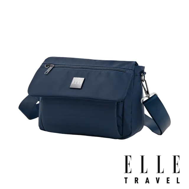 【ELLE】雙11 雲感線條系列 掀蓋斜背側背包 (普魯士藍-EL83354) 拉鍊包 多隔層旅行包