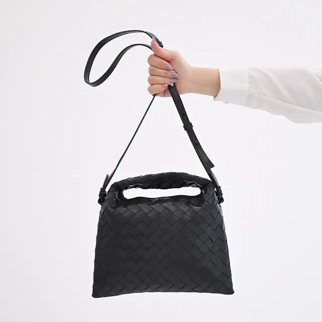 【BOTTEGA VENETA 寶緹嘉】Mini Hop 簡約手工編織牛皮手提包斜背包兩用包(軍綠)