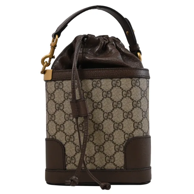 【GUCCI 古馳】Ophidia GG 經典雙G印花三角造型兩用束口水桶包兩用包(駝)