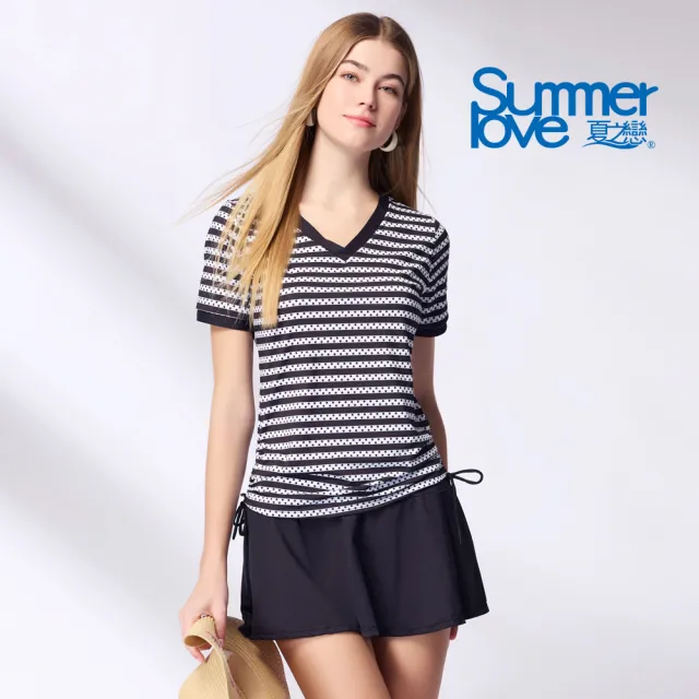 【Summer Love 夏之戀】加大碼 大女短袖長版二件式(褲連裙) 泳衣-S26716