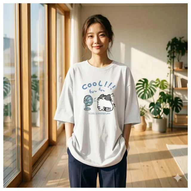 【ASister 小姊姊】AS2356#女裝|純棉上衣☆*貓咪吹風扇*中長版短袖T恤(10色 S-3XL)