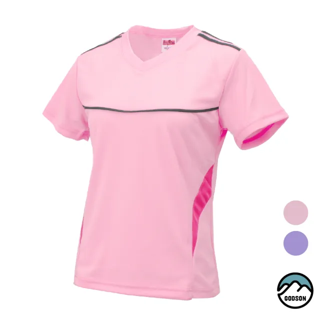 【GODSON】女MIT 女短排汗衫  吸濕排汗透氣短(抗UV50+ 排汗短袖 V領短袖 運動衣女)