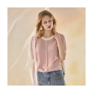 【Diffa】圓領短袖織紋線衫-女