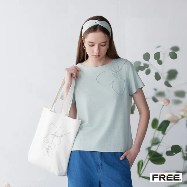 【FREE】有機棉草木染壓花小船領上衣