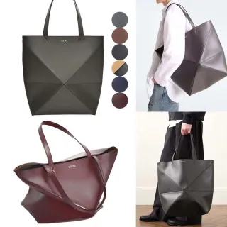 【LOEWE 羅威】Puzzle Fold 大型 可折疊切線牛皮/帆布拼圖包 托特包-多色可選(拼圖包 托特包 摺疊包)