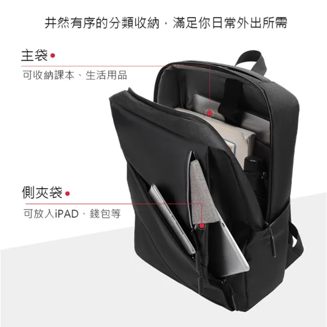 【BONum 博紐】雙11 減壓防潑水後背包加購胸帶(輕旅行 出差 防水包 減壓 超輕 充電 筆電包 研究 
