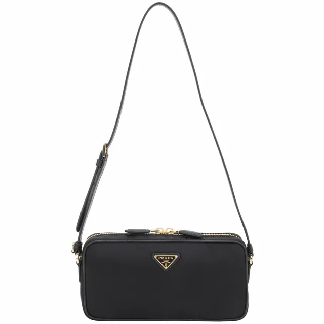 【PRADA 普拉達】Saffiano 三角牌尼龍拼接防刮皮革手提 肩背包-黑色