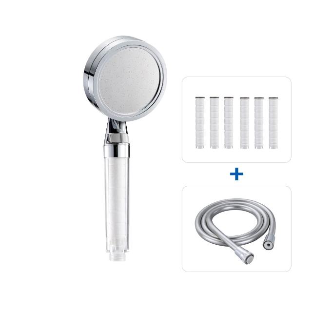 【CAESAR 凱撒衛浴】極淨純水蓮蓬頭+極淨純水蓮蓬頭濾芯6入+銀/深灰極淨淋浴軟管(一年份組合/過濾蓮蓬頭)