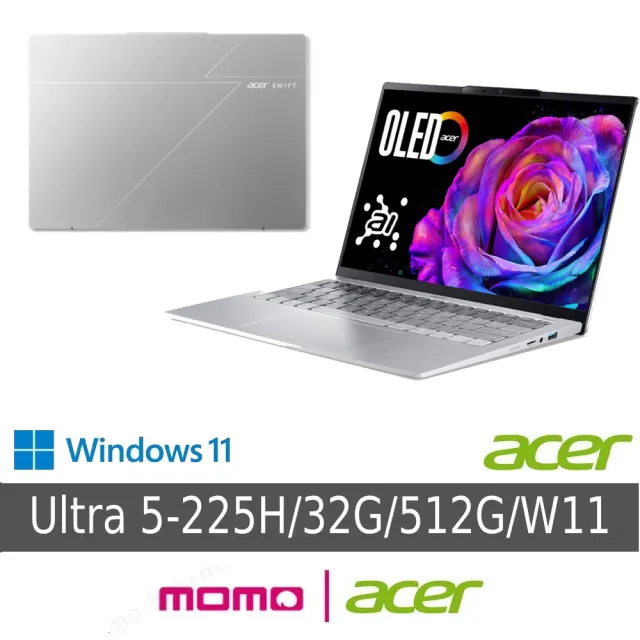 【Acer 宏碁】福利品 14吋Ultra 5輕薄效能OLED AI筆電(Swift Go/SFG14-74-52KR/Ultra 5-225H/32G/512G/W11)