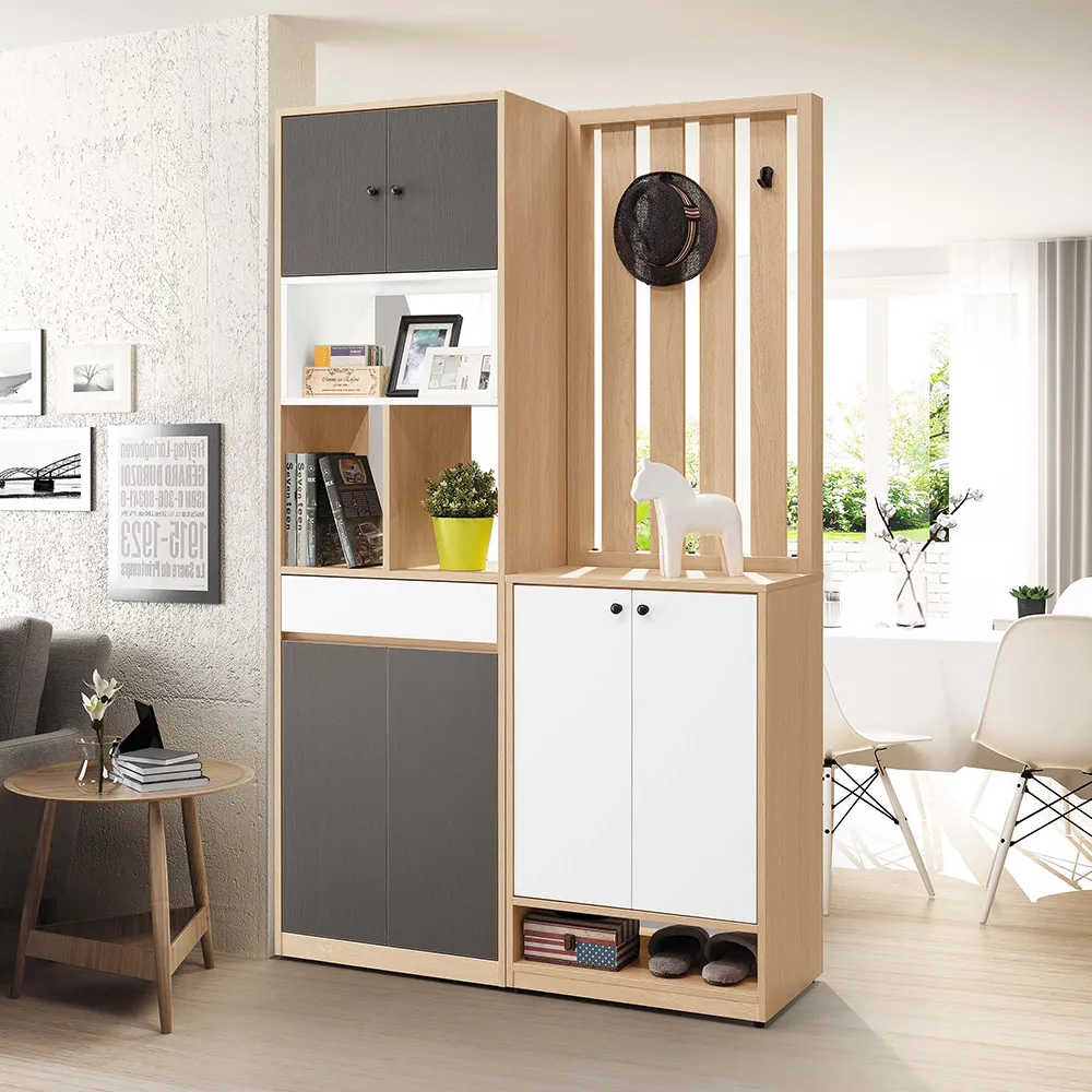 【BODEN】MIT台灣製 | 尚恩4尺造型屏風玄關鞋櫃組合(四門單抽開放式收納置物鞋櫃+二門屏風鞋櫃)