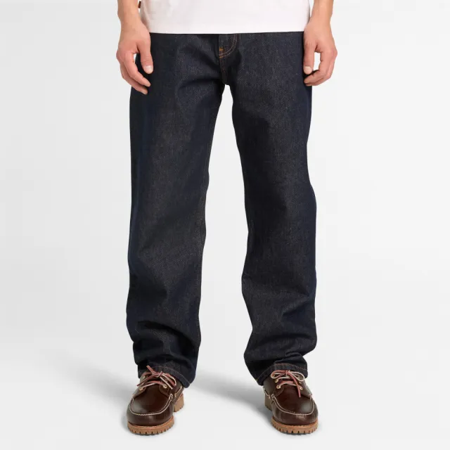 【Timberland】男款藍色經典牛仔褲(A5MD4H87)
