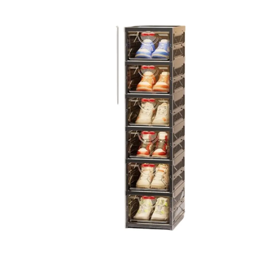 【Quality 聚家】鞋櫃 鞋架 鞋盒 透明鞋盒 收納盒 三層復古展示盒(25*34*106cm/折疊框架/防塵防潮/免安裝)