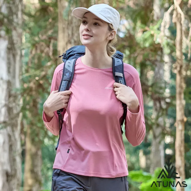 【ATUNAS 歐都納】女款POLARTEC POWER DRY長袖T恤(A1TSGZ02W杏桃粉/吸濕排汗/抑菌抗臭/抗UV/透氣/戶外)