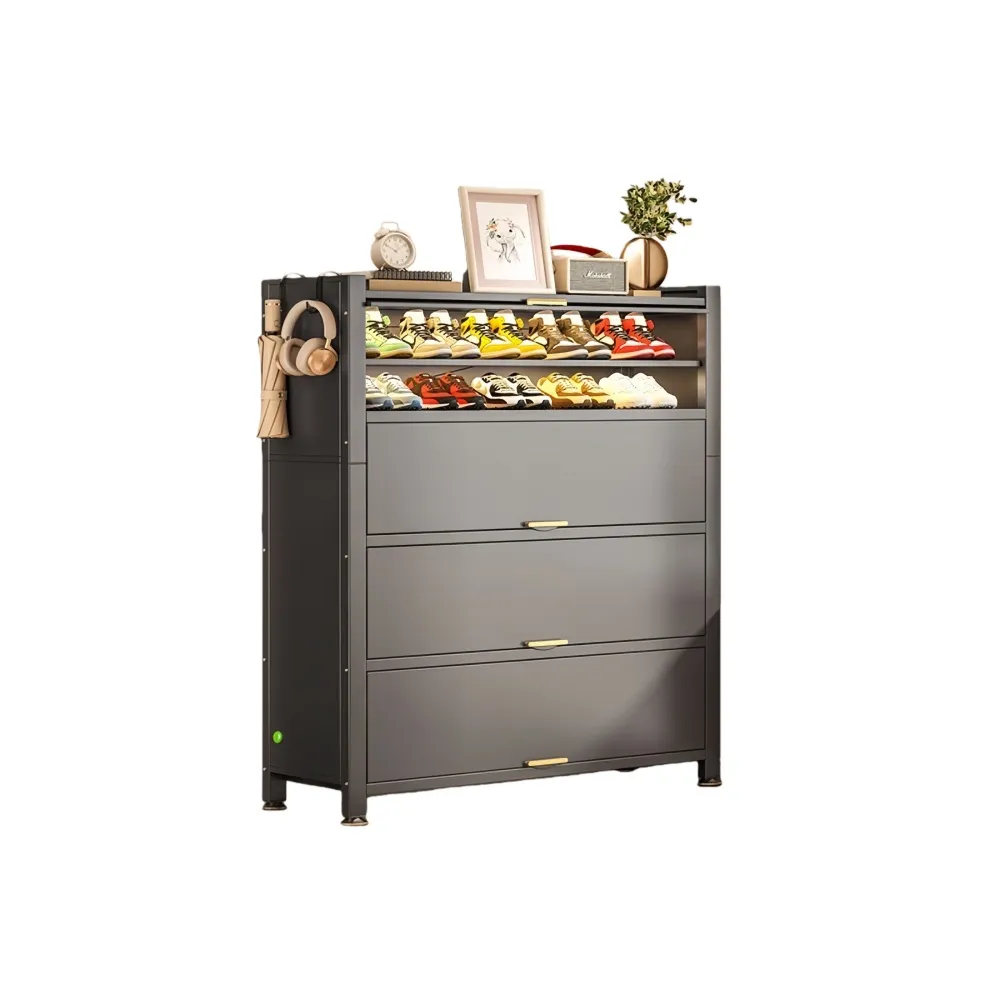 【TAMZU 潭祖】鋼製鞋櫃 落地多層防塵鞋架 玄關大容量鐵皮收納鞋櫃(3門7層 120*32*114.5)